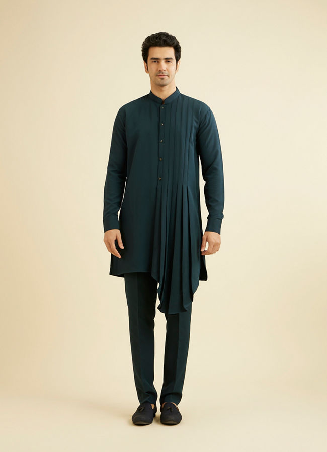 alt message - Manyavar Men Teal Green Velvet Splendor Indo Western image number 3