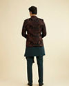 Manyavar Men Teal Green Indo Western Set with Fern Motifs in a Fish Scale Pattern