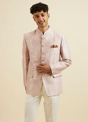 Manyavar Men Dusty Pink Floral Jaal Patterned Jodhpuri Set