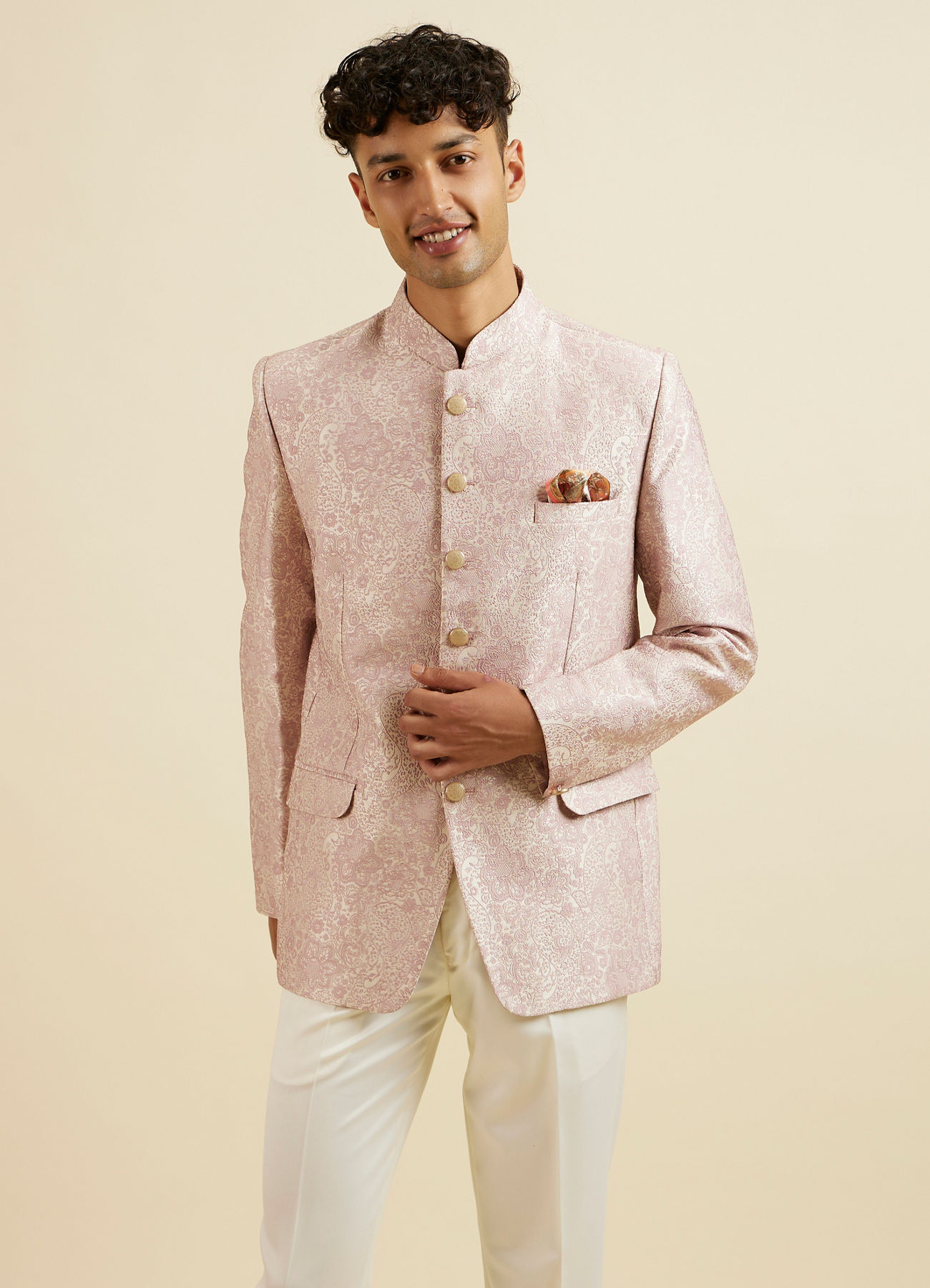 Dusty Pink Floral Jaal Patterned Jodhpuri Set