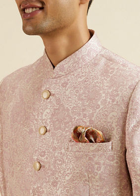 Manyavar Men Dusty Pink Floral Jaal Patterned Jodhpuri Set