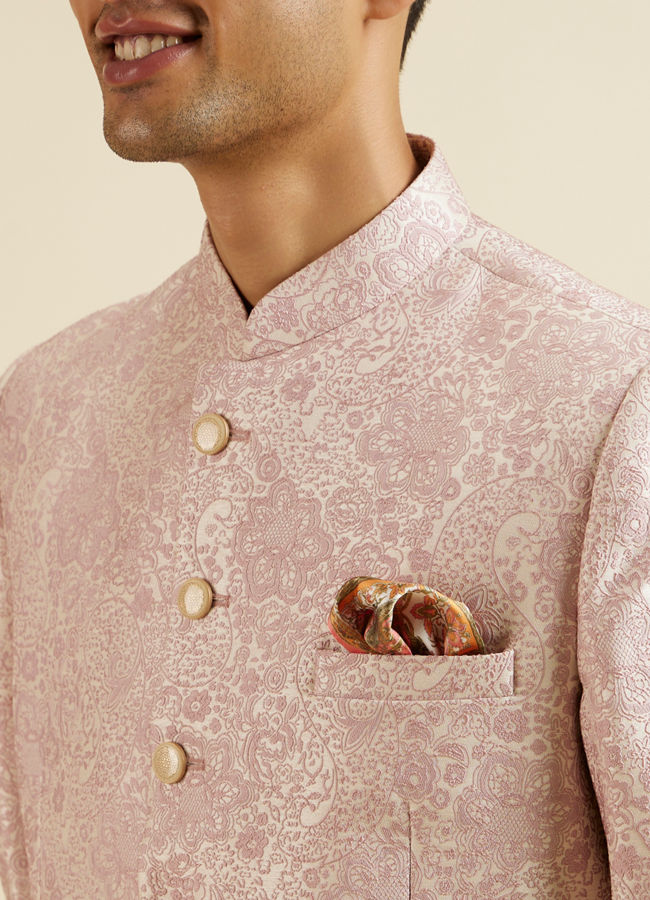 Manyavar Men Dusty Pink Floral Jaal Patterned Jodhpuri Set