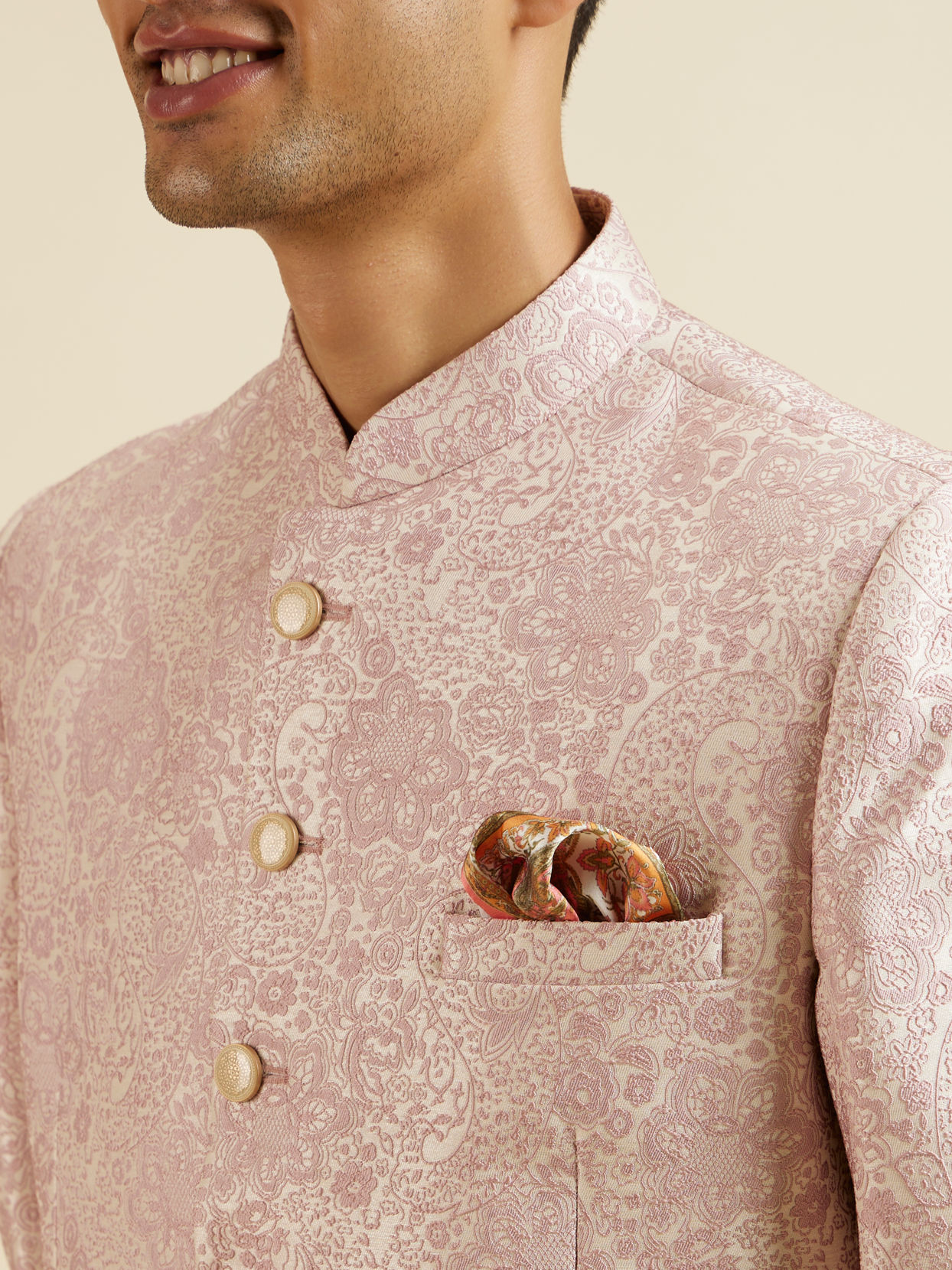 Manyavar Men Dusty Pink Floral Jaal Patterned Jodhpuri Set
