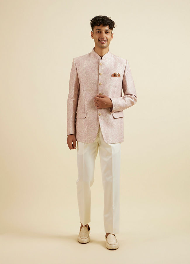 Manyavar Men Dusty Pink Floral Jaal Patterned Jodhpuri Set