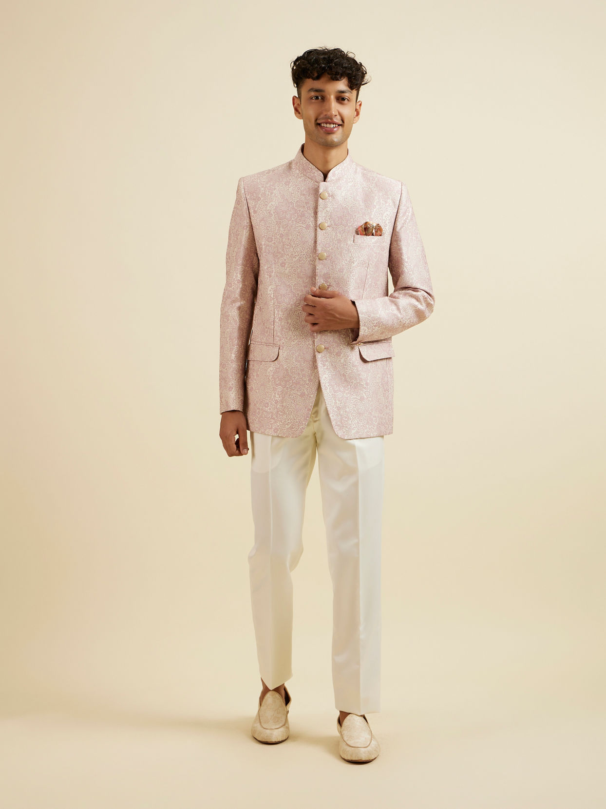 Manyavar Men Dusty Pink Floral Jaal Patterned Jodhpuri Set