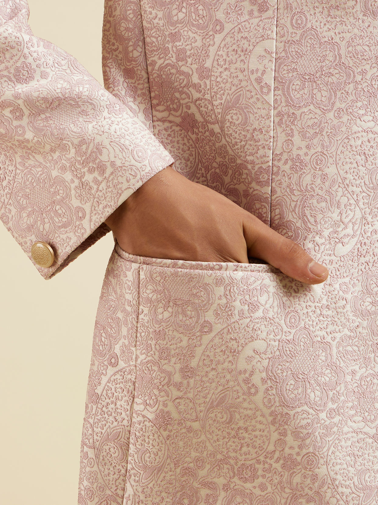 Manyavar Men Dusty Pink Floral Jaal Patterned Jodhpuri Set