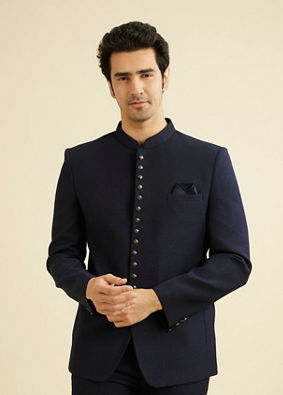 alt message - Manyavar Men Dark Blue Classic Jodhpuri Suit image number 0