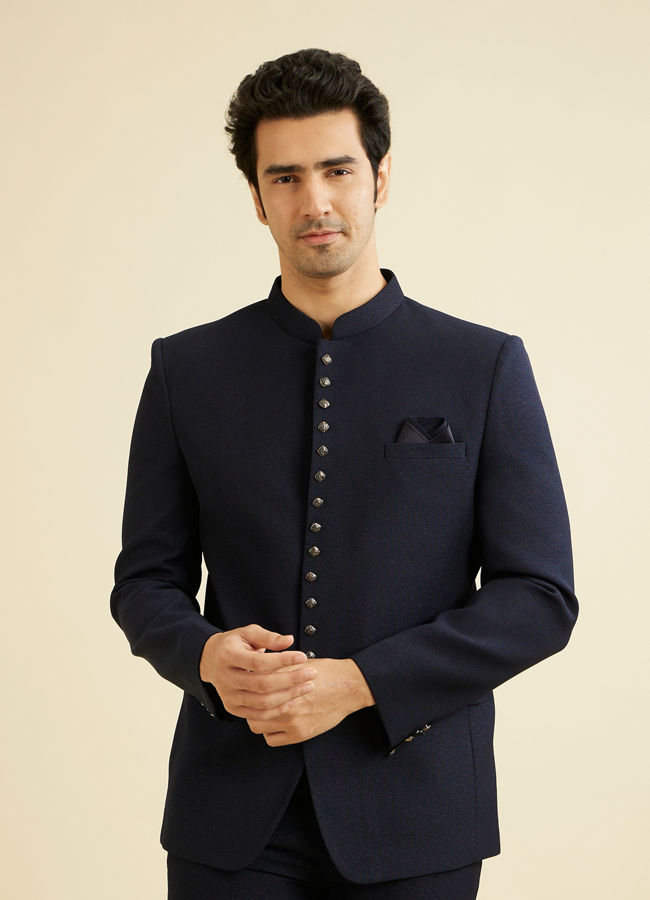 alt message - Manyavar Men Dark Blue Classic Jodhpuri Suit image number 0