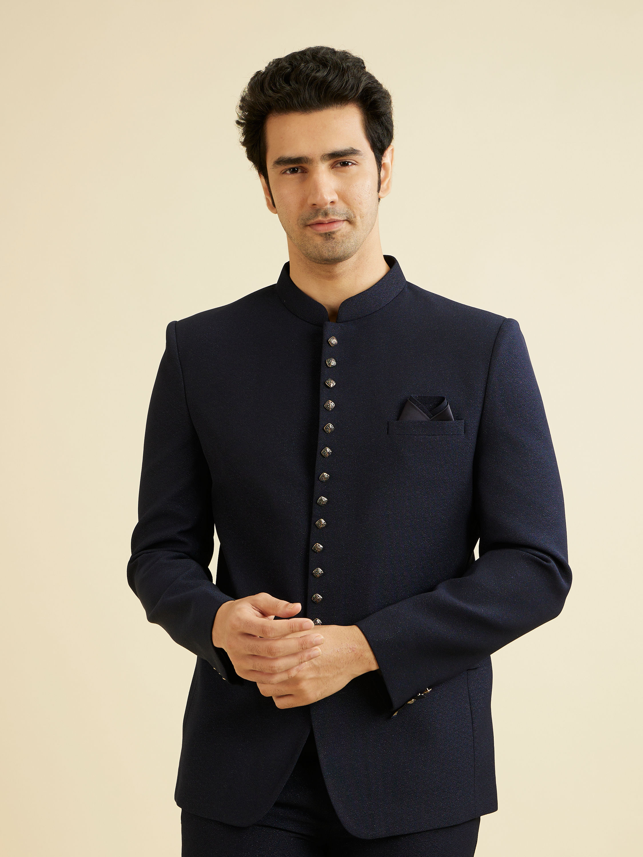 Manyavar Men Dark Blue Classic Jodhpuri Suit