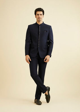 alt message - Manyavar Men Dark Blue Classic Jodhpuri Suit image number 2