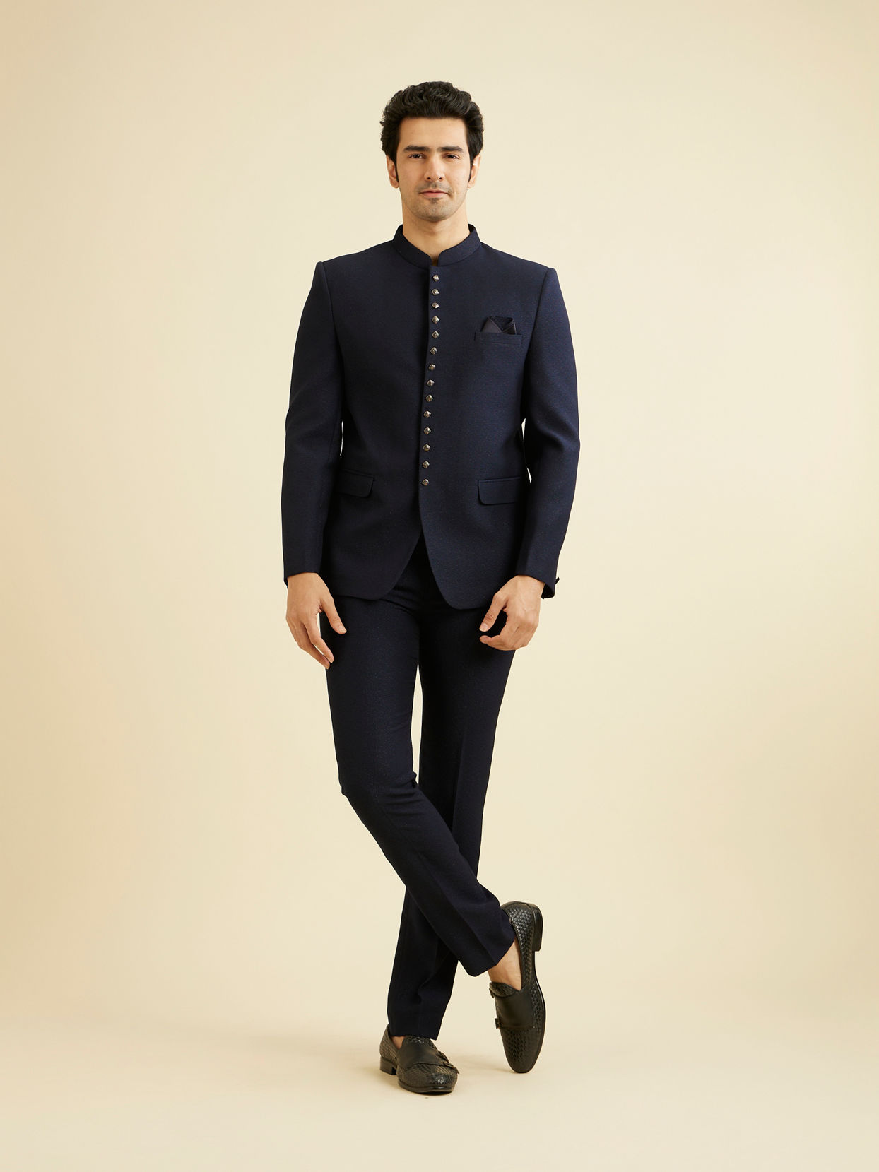 Manyavar Men Dark Blue Classic Jodhpuri Suit