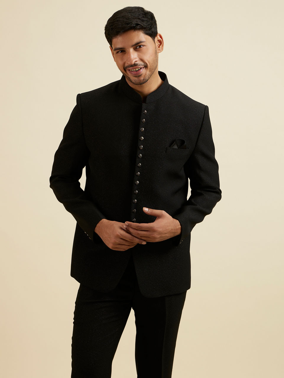 Manyavar Men Black Classic Jodhpuri Suit
