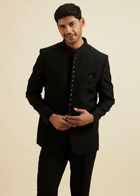 alt message - Manyavar Men Black Classic Jodhpuri Suit image number 0