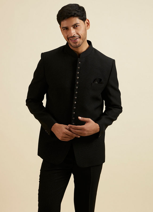 alt message - Manyavar Men Black Classic Jodhpuri Suit image number 0