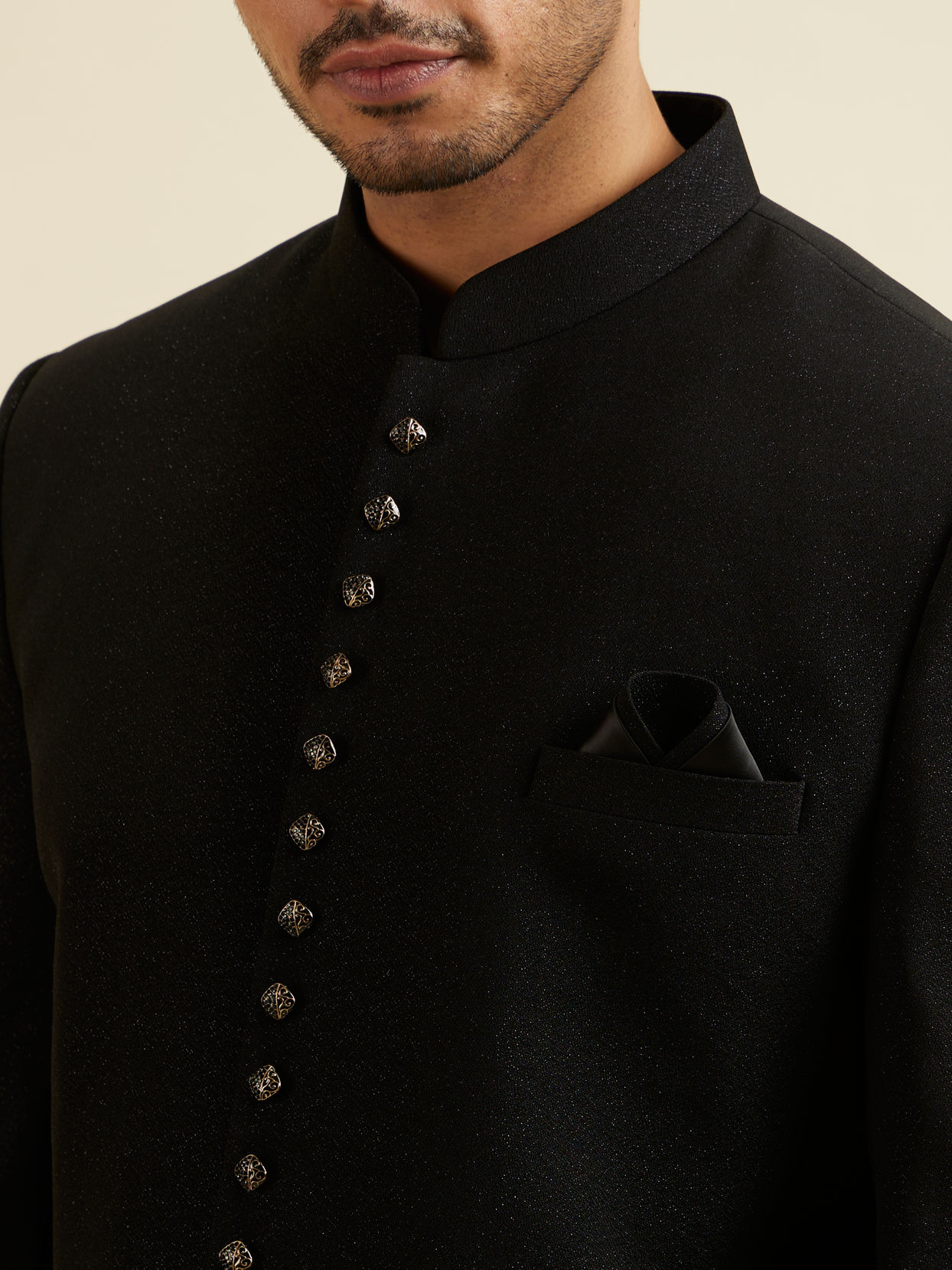 alt message - Manyavar Men Black Classic Jodhpuri Suit image number 1