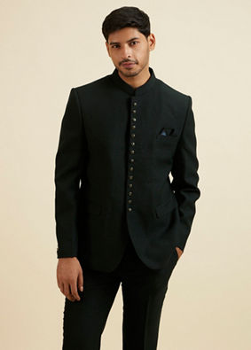 alt message - Manyavar Men Dark Green Classic Jodhpuri Suit image number 0