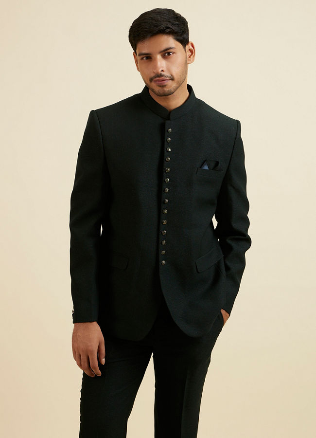 alt message - Manyavar Men Dark Green Classic Jodhpuri Suit image number 0