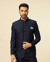 Manyavar Men Dapper Dark Blue Suit Set
