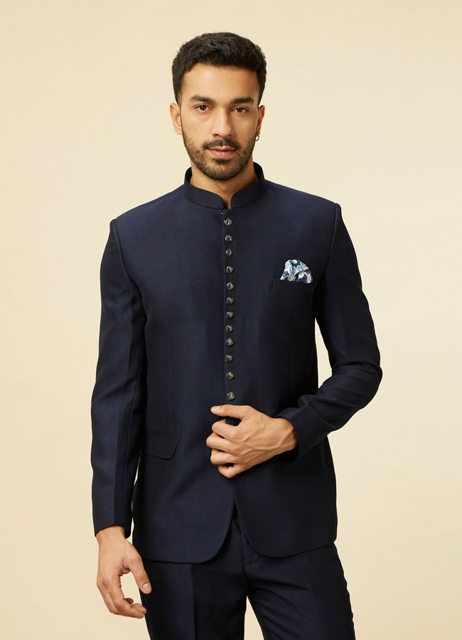 Manyavar Men Dapper Dark Blue Suit Set