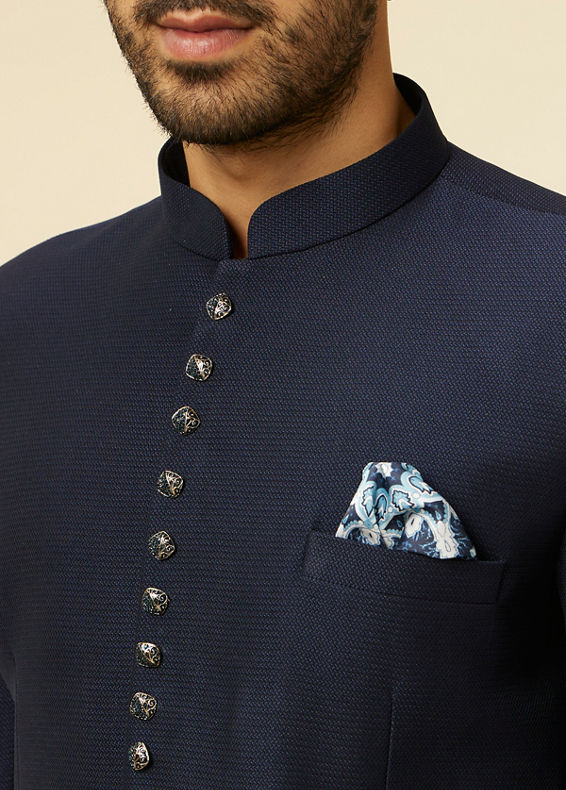 Manyavar Men Dapper Dark Blue Suit Set