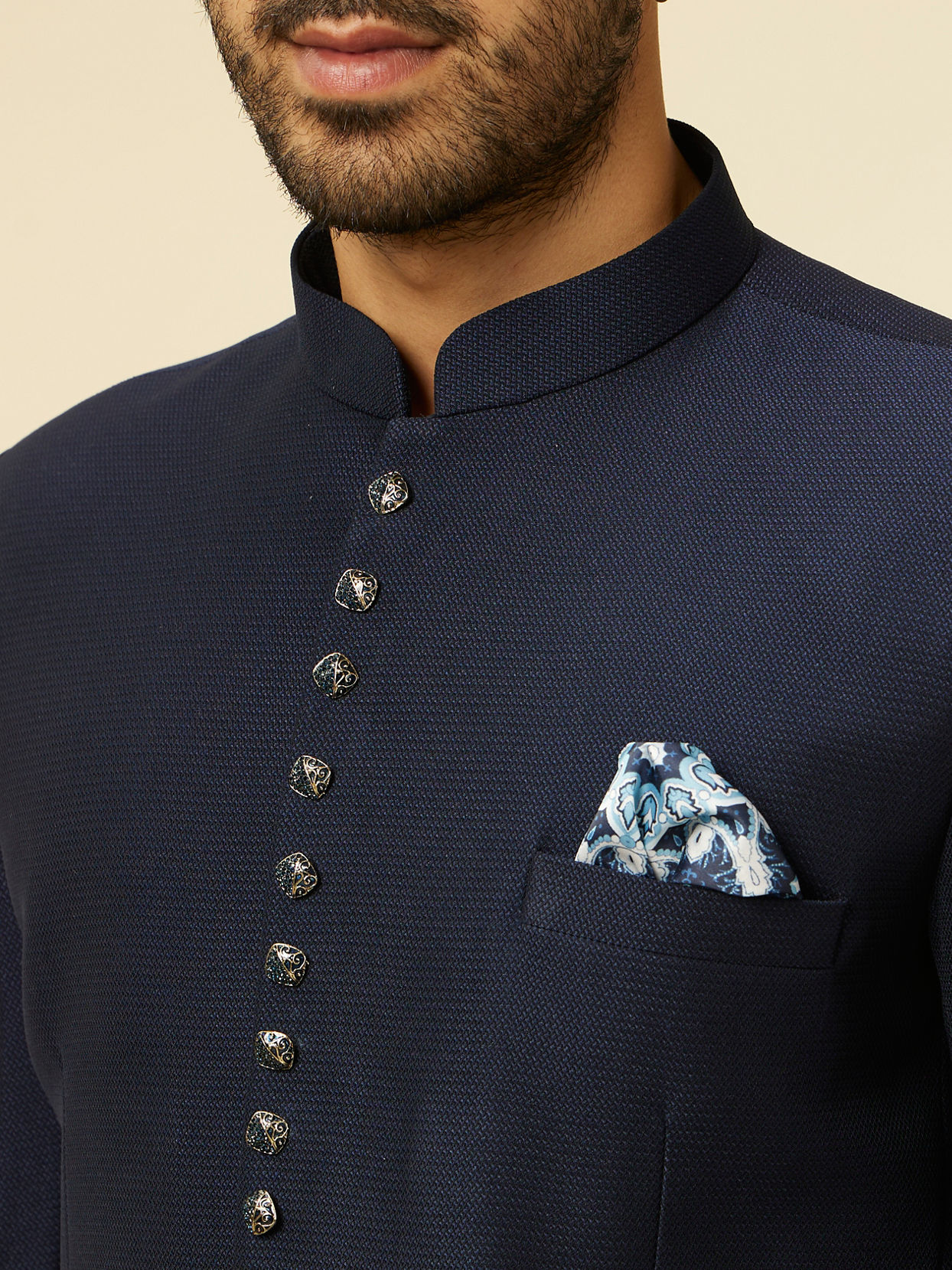 Manyavar Men Dapper Dark Blue Suit Set