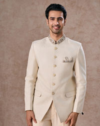 Manyavar Men Resplendent Cream Jodhpuri Suit