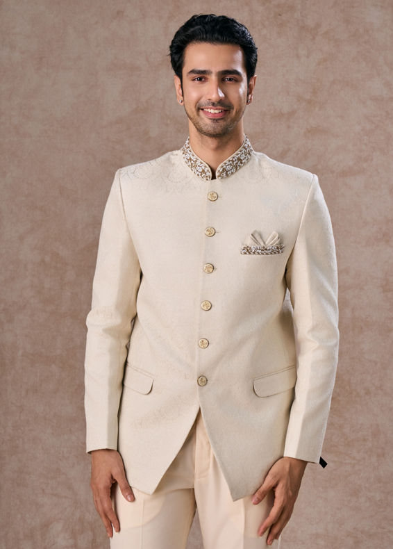 Manyavar Men Resplendent Cream Jodhpuri Suit