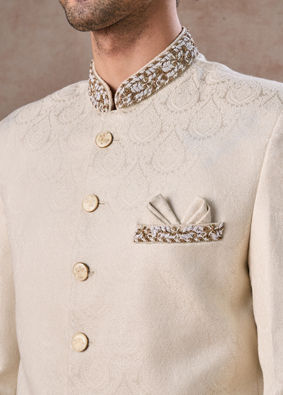 Manyavar Men Resplendent Cream Jodhpuri Suit