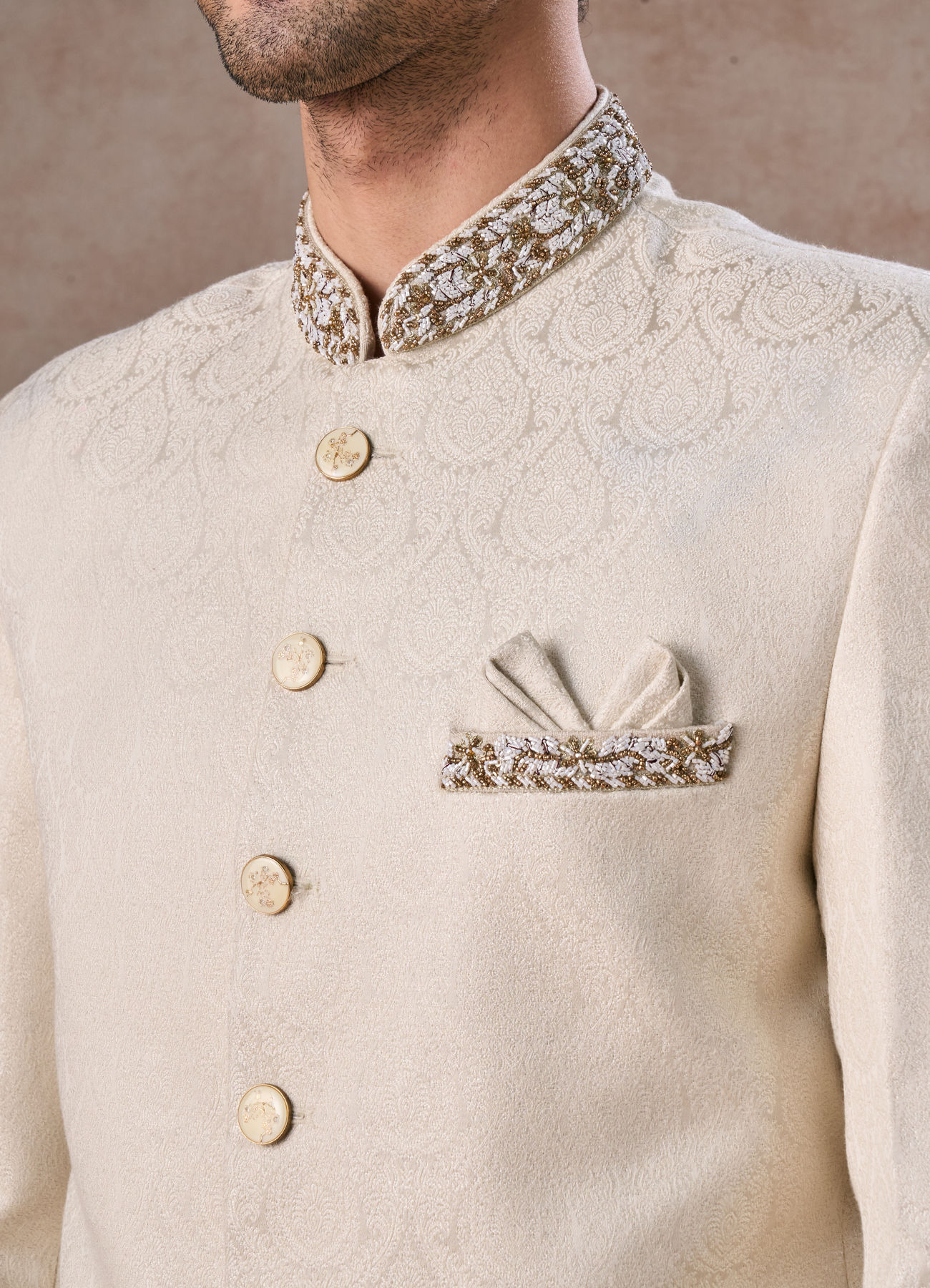 Manyavar Men Resplendent Cream Jodhpuri Suit