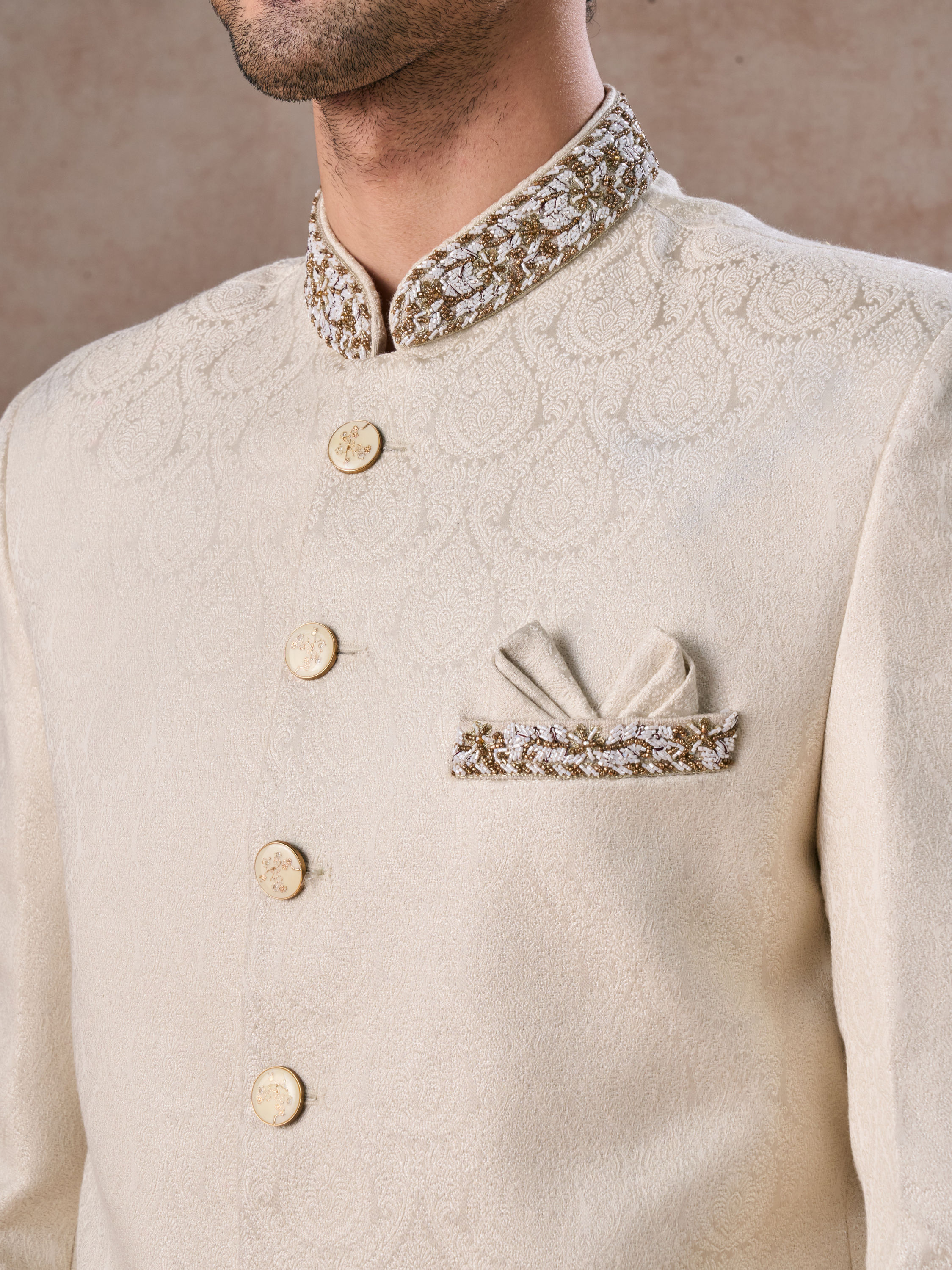 Manyavar Men Resplendent Cream Jodhpuri Suit