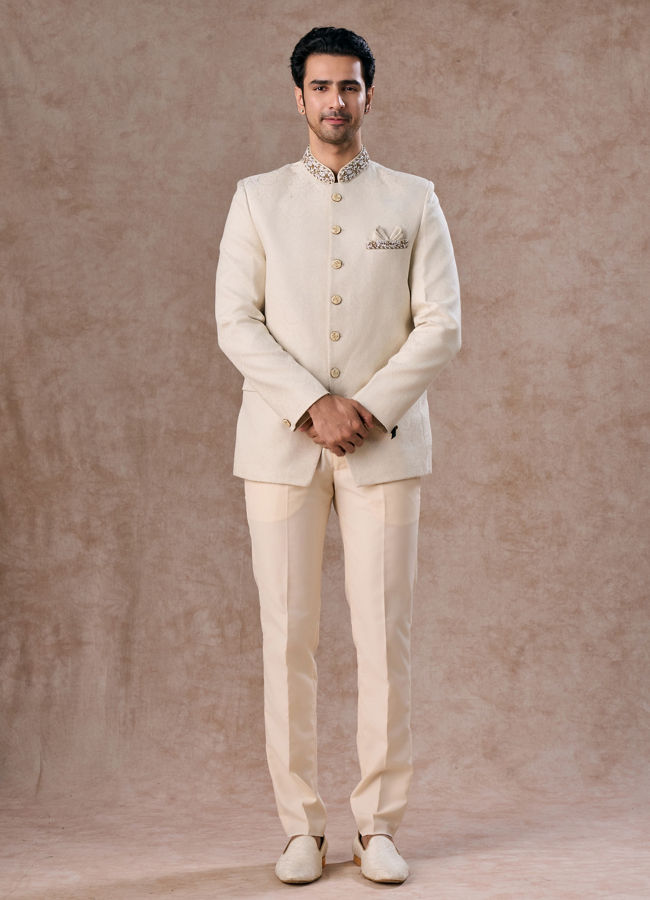 Manyavar Men Resplendent Cream Jodhpuri Suit