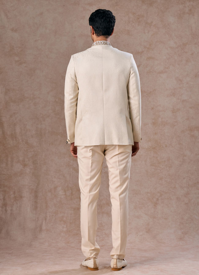 Manyavar Men Resplendent Cream Jodhpuri Suit