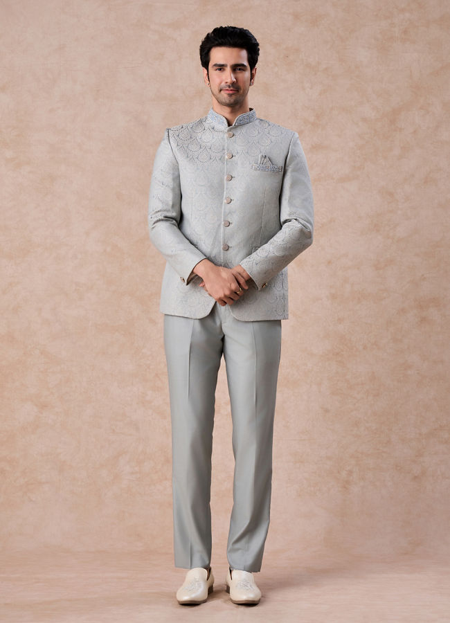 Manyavar Men Regal Light Blue Jodhpuri Suit