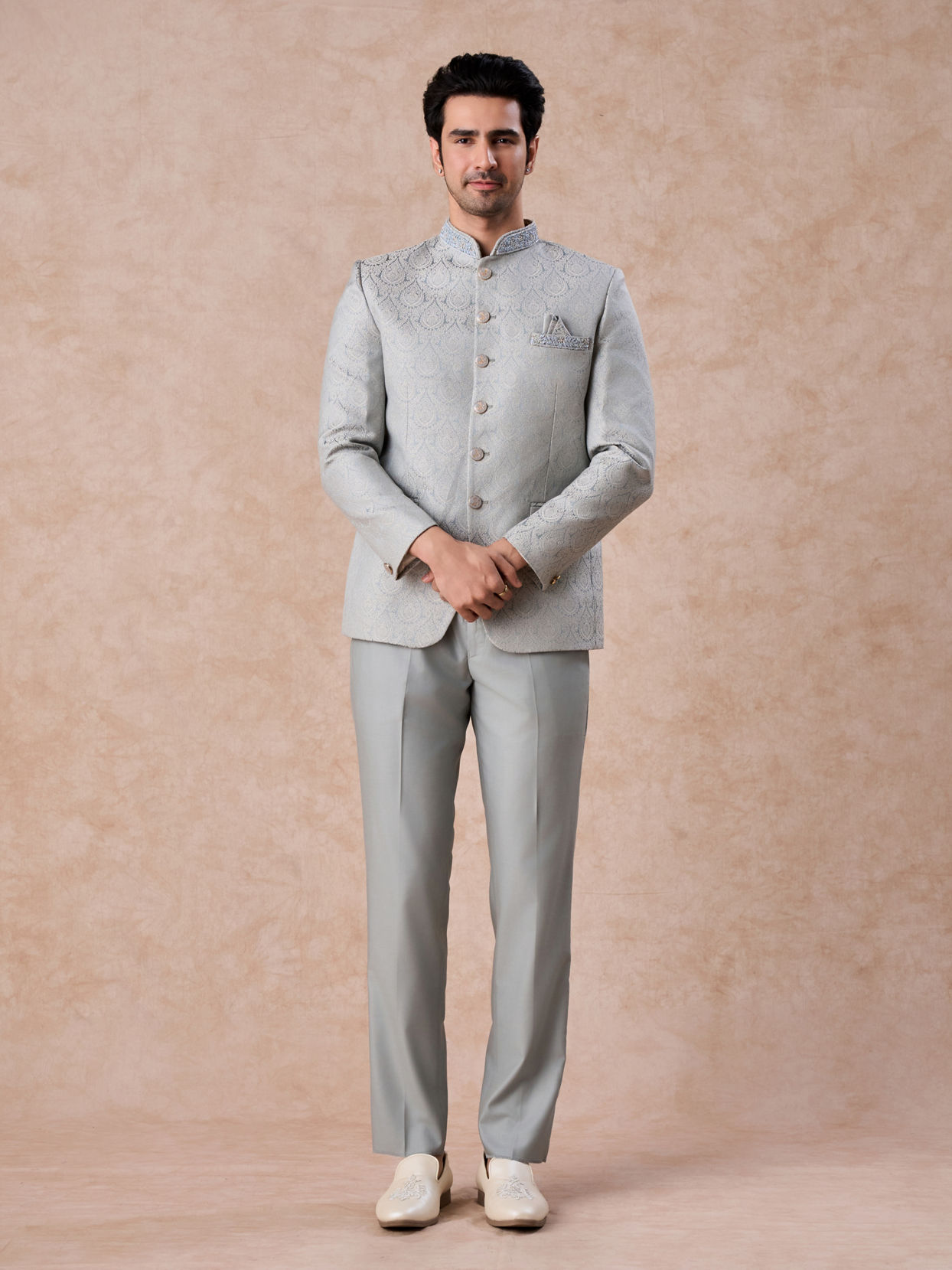 Manyavar Men Regal Light Blue Jodhpuri Suit