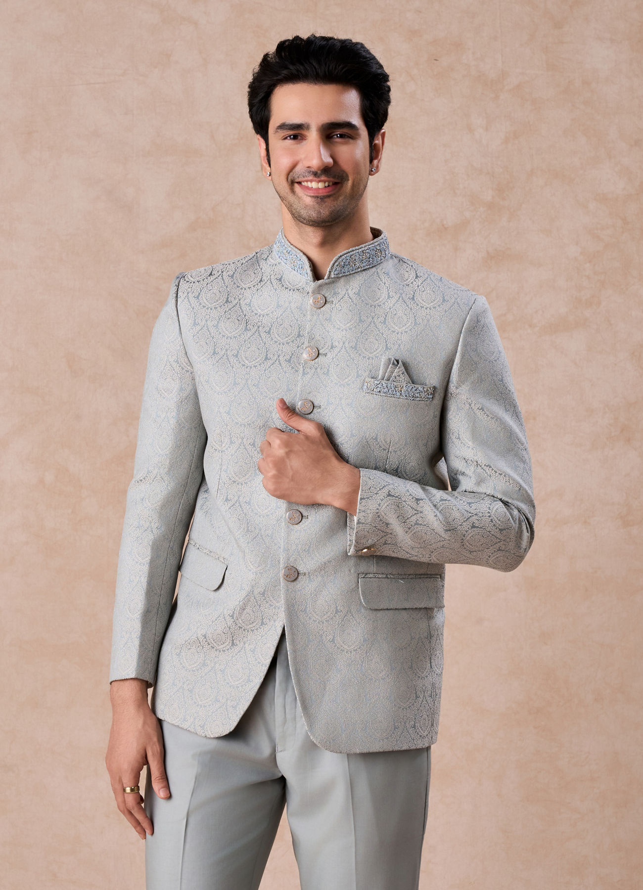 Manyavar Men Regal Light Blue Jodhpuri Suit