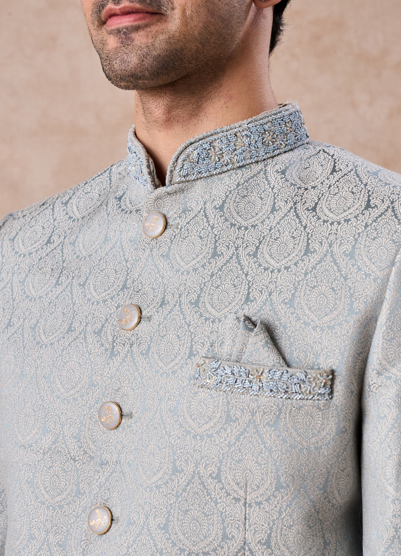 Manyavar Men Regal Light Blue Jodhpuri Suit