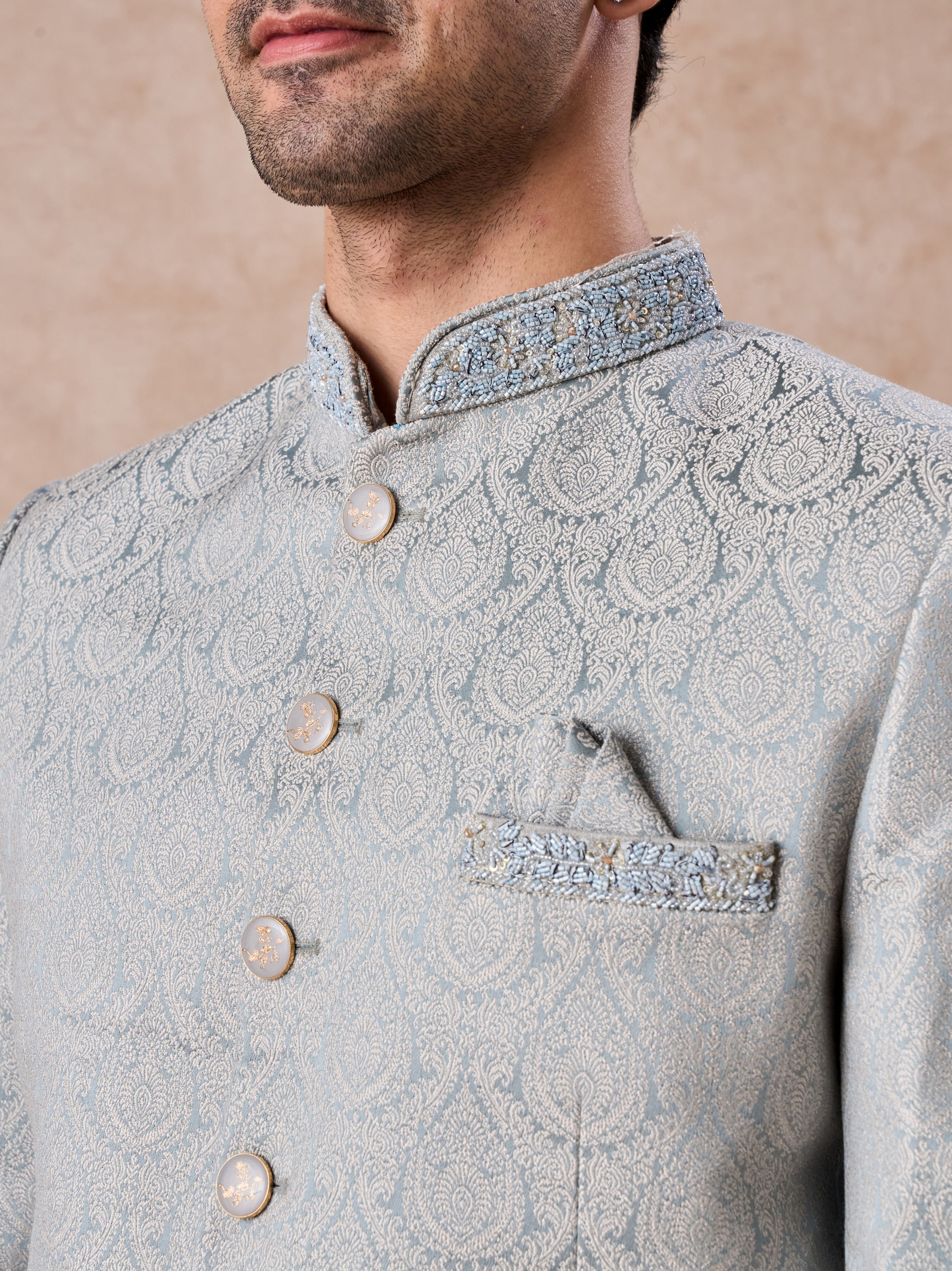 Manyavar Men Regal Light Blue Jodhpuri Suit