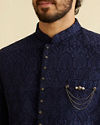 alt message - Manyavar Men Dark Blue Georgette Suit Set image number 1