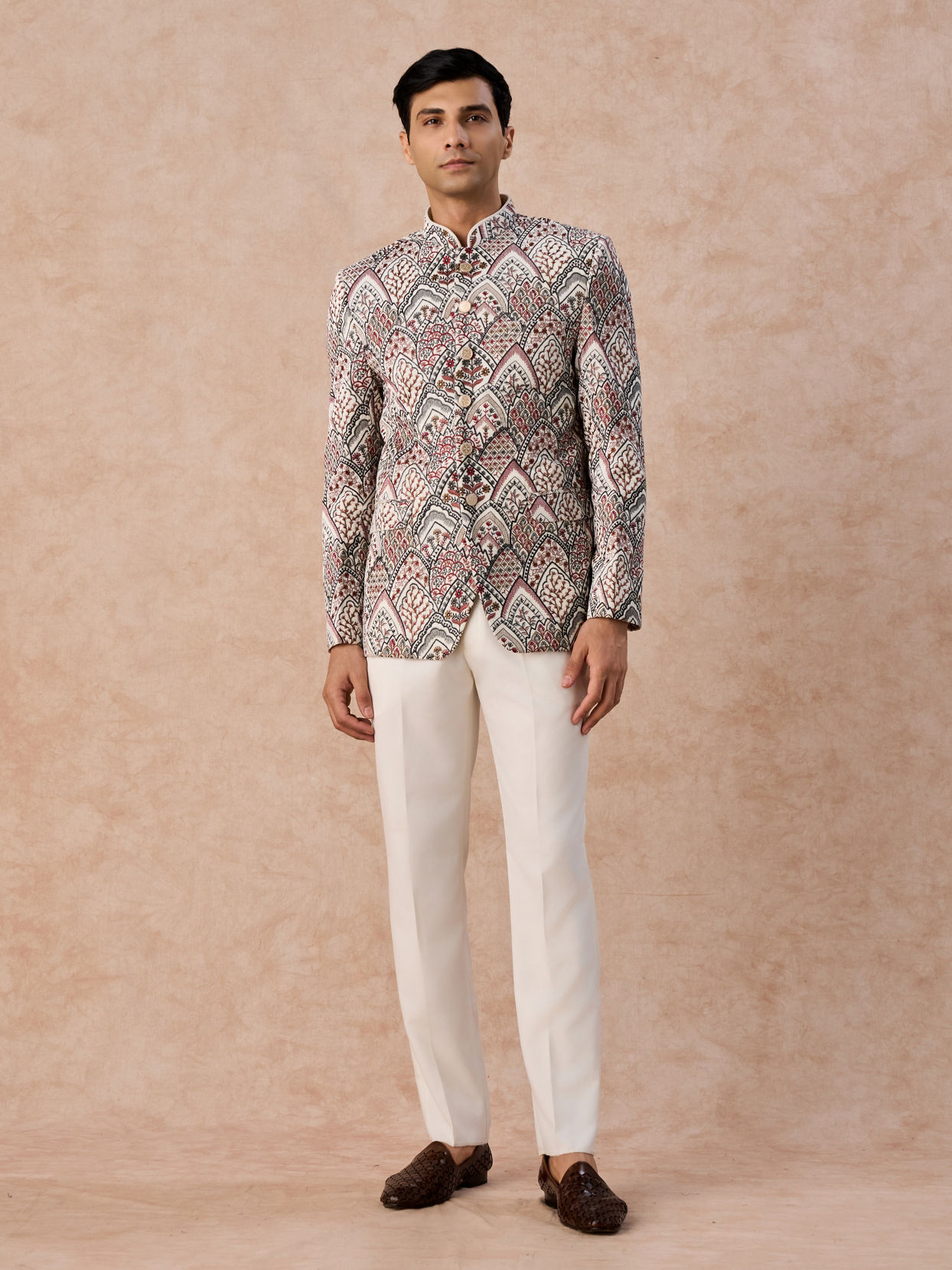 Manyavar Men Opulent Cream Velvet Jodhpuri Suit