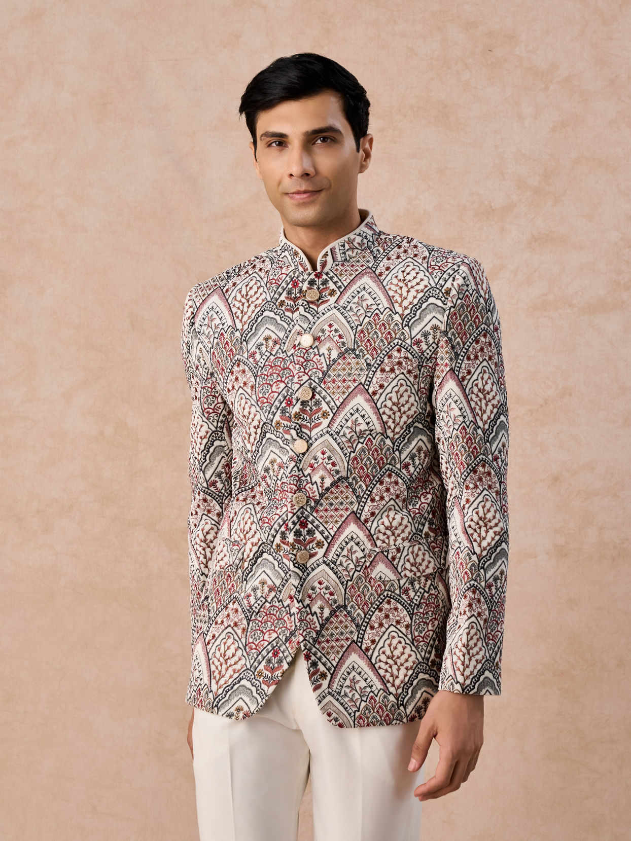 Manyavar Men Opulent Cream Velvet Jodhpuri Suit