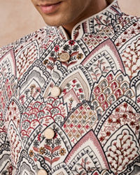 Manyavar Men Opulent Cream Velvet Jodhpuri Suit