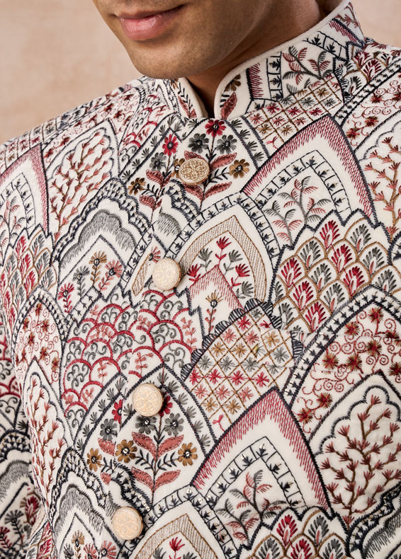 Manyavar Men Opulent Cream Velvet Jodhpuri Suit