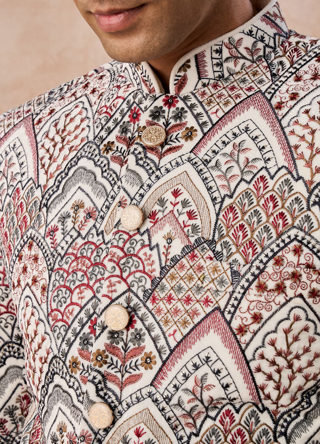 Manyavar Men Opulent Cream Velvet Jodhpuri Suit