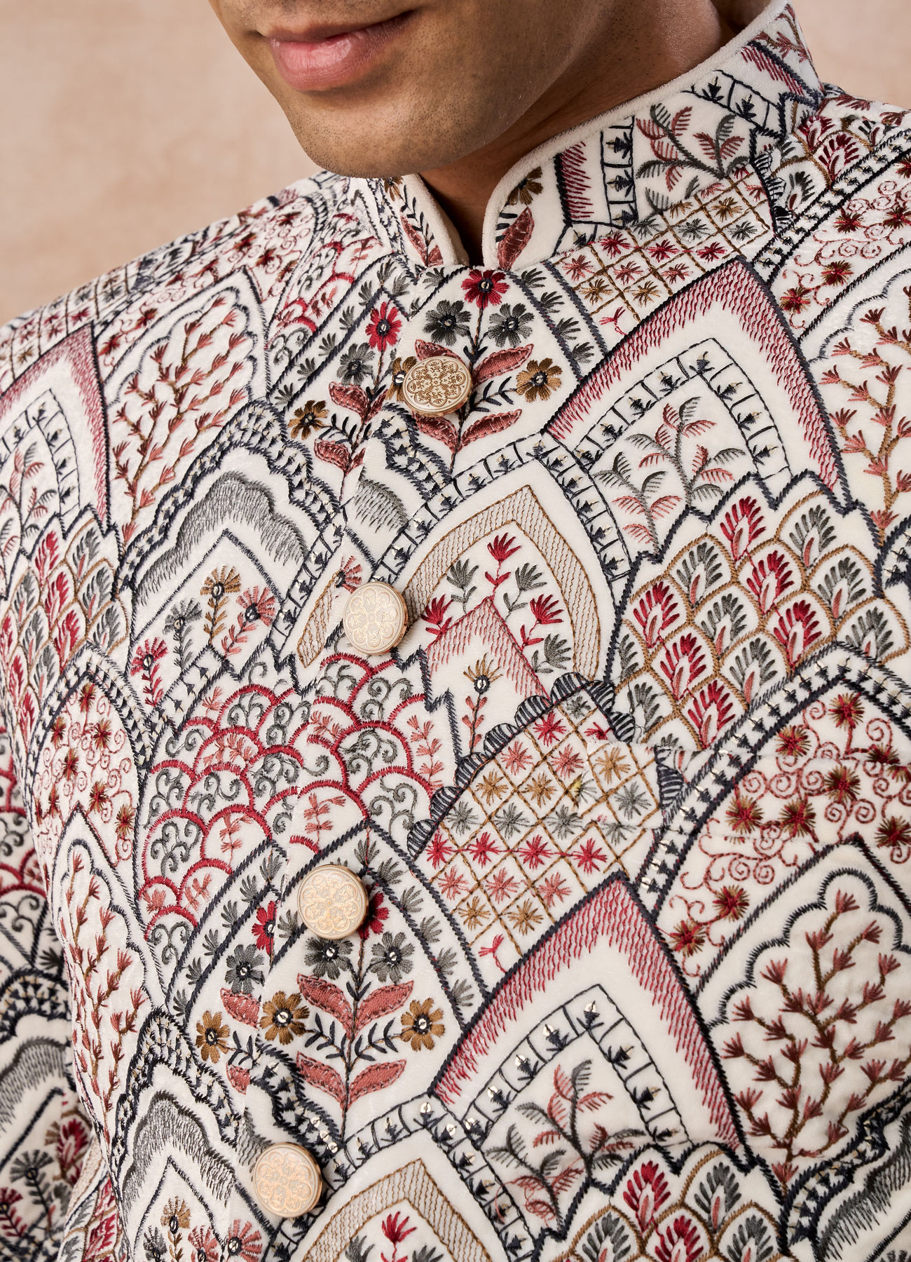 Manyavar Men Opulent Cream Velvet Jodhpuri Suit