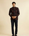 alt message - Manyavar Men Dark Blue Fern Motifs in Fish Scale Pattern Jodhpuri Set image number 2