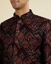 Manyavar Men Wine Velvet Ensemble Suit Set