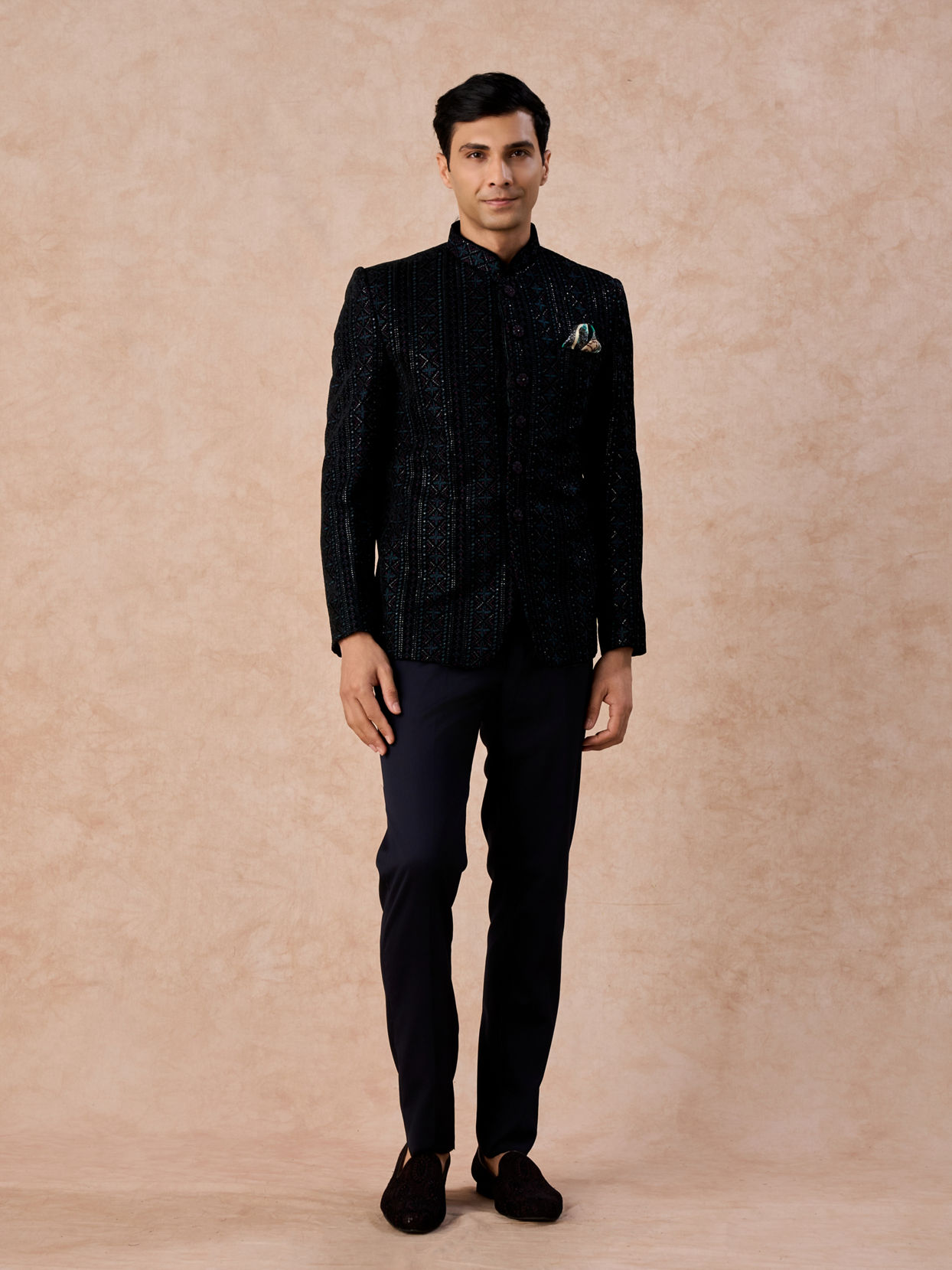 Manyavar Men Teal Velvet Sensation Jodhpuri Suit