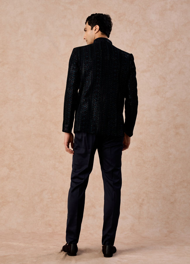 Manyavar Men Teal Velvet Sensation Jodhpuri Suit