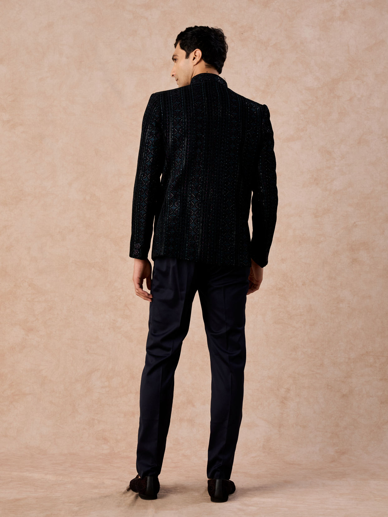 Manyavar Men Teal Velvet Sensation Jodhpuri Suit