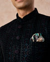 Manyavar Men Teal Velvet Sensation Jodhpuri Suit